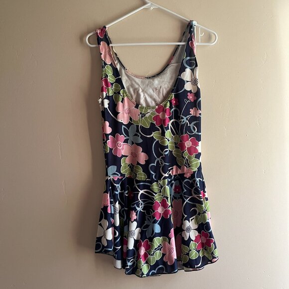 Hawaiian Floral One Piece Swimsuit with Skirt Tropical Resort Bathing Suit - Picture 3 of 8